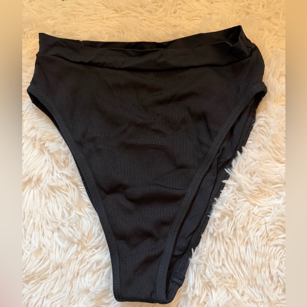 L space High-Waist Black Ribbed Women's Swim Bottom
